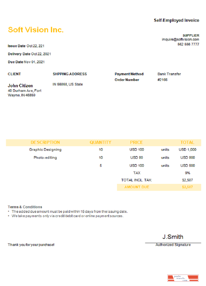 USA Soft Vision Inc. invoice PSD template